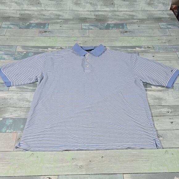 TOMMY HILFIGER Blue Stripe Golf Polo Shirt sz Large - Picture 1 of 6